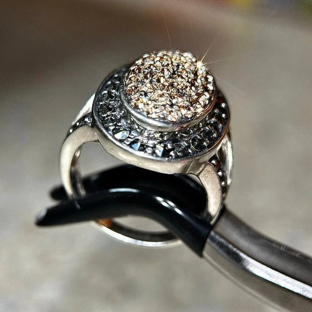 Champagne Stones/Black Marcasites Silver‎ 925 Ring